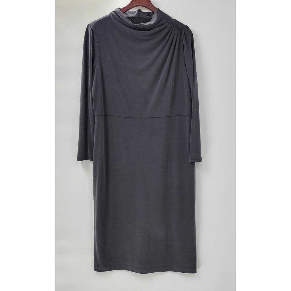 Express Modest Maxi Dress Womens XL Black High Mock Neck Ruched Shoulder New